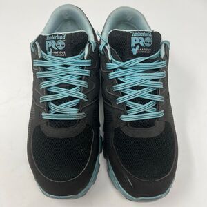 TIMBERLAND PRO Women’s Alloy Toe Work Shoes 8.5M Black Blue Anti-Fatigue Safety